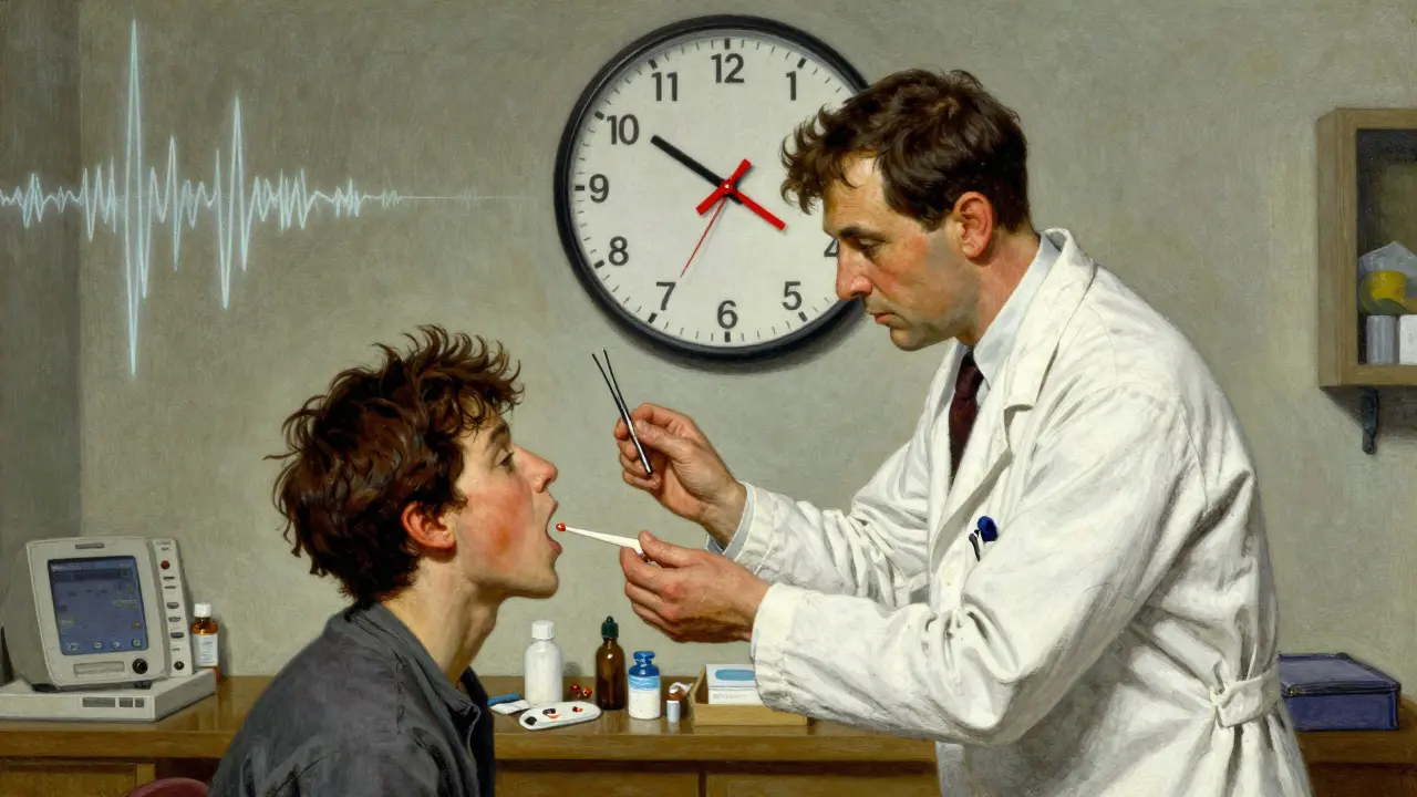 Doctor gives steroid treatment as clock ticks past 72 hours, sound waves fading away.