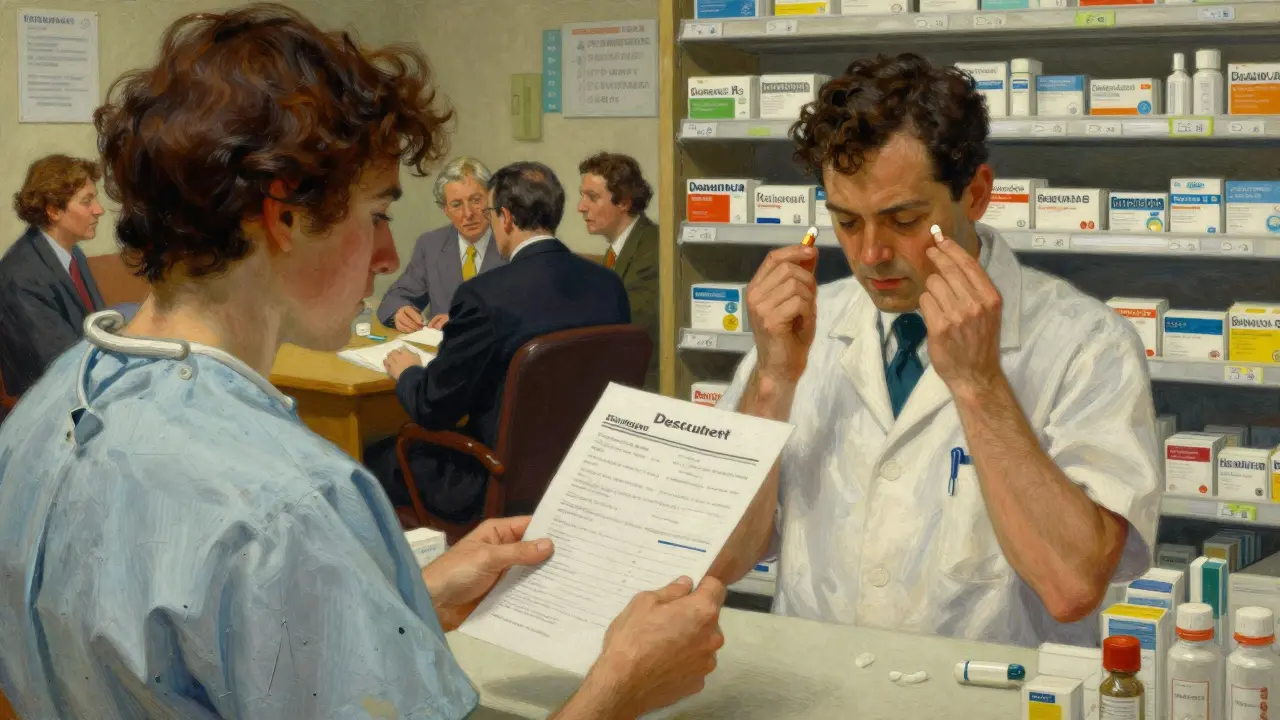 Patient transitioning from hospital to retail pharmacy with conflicting medication labels.