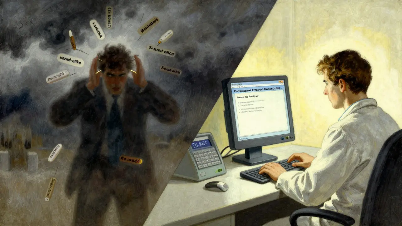 Comparison between the chaos of verbal orders and the clarity of electronic ordering.