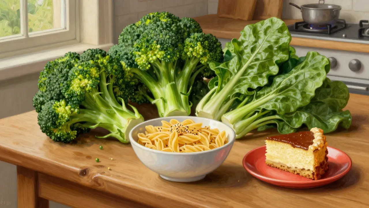 Fresh vegetables and grains arranged on a table following the Stoplight Diet.