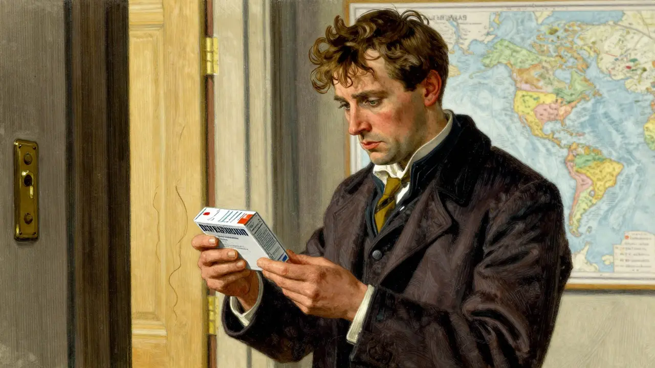 Person carefully inspecting a newly arrived package of prescription drugs.