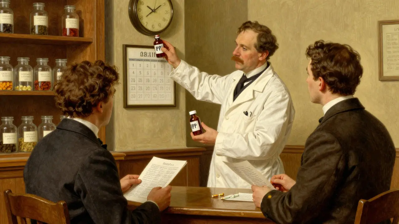 Pharmacist advising a patient on medication timing and interactions
