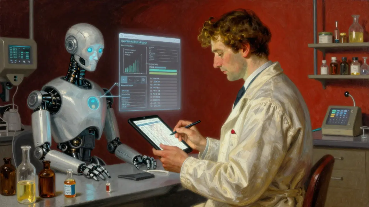 Expert reviewing AI-assisted drug safety data