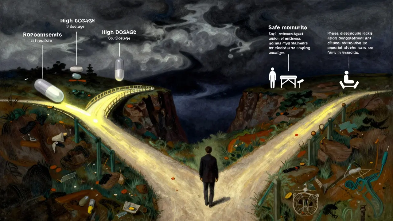 Metaphorical illustration of choosing between risky opioids and safe therapies