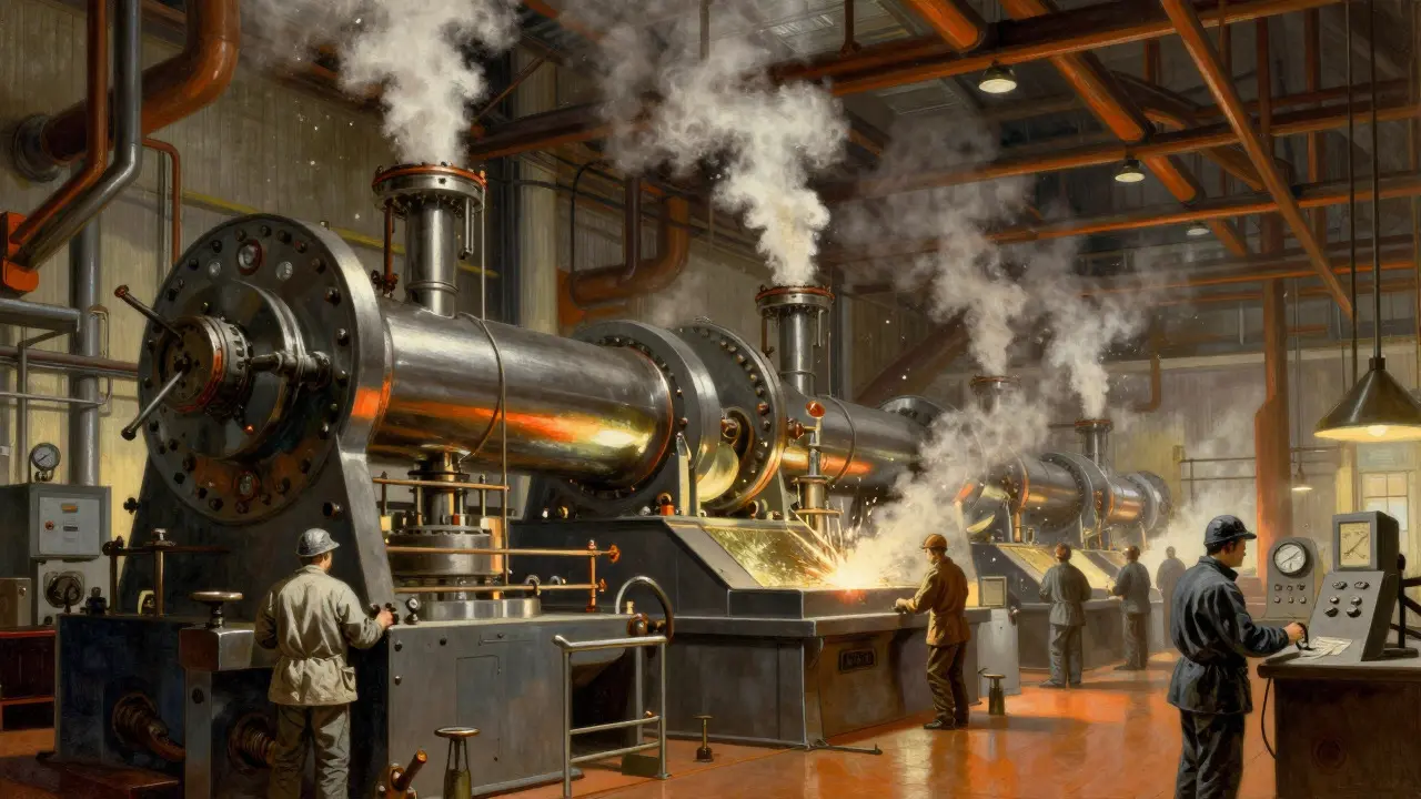 Industrial machinery producing pills in a Wyeth-style factory