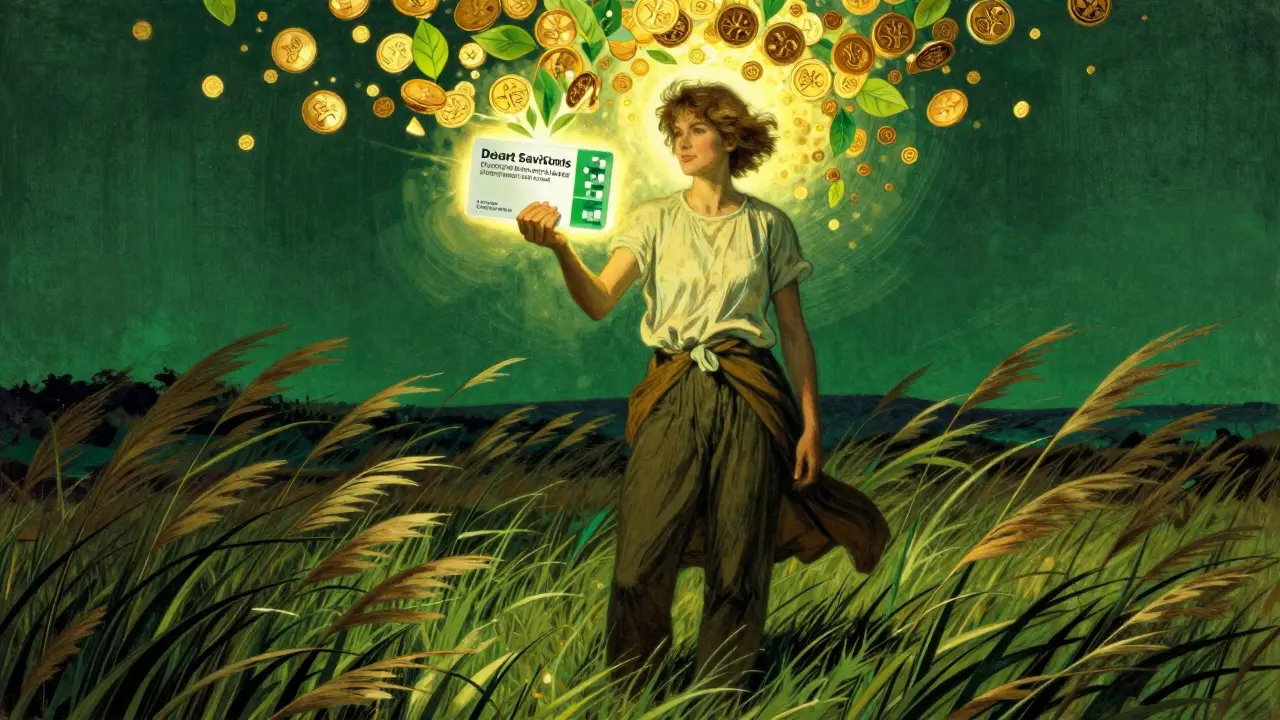 Symbolic art showing savings coupons turning into health vitality