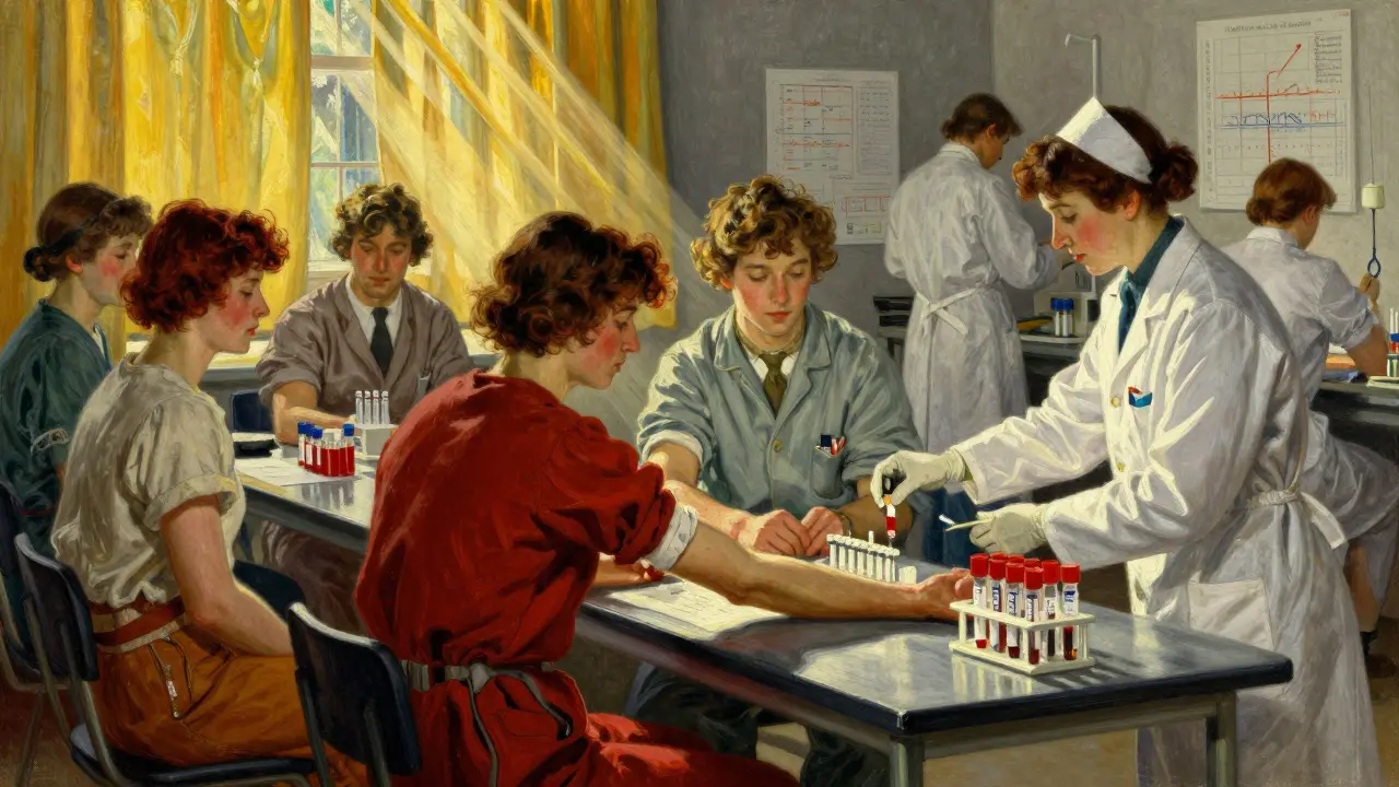 Volunteers undergoing blood tests for bioequivalence study