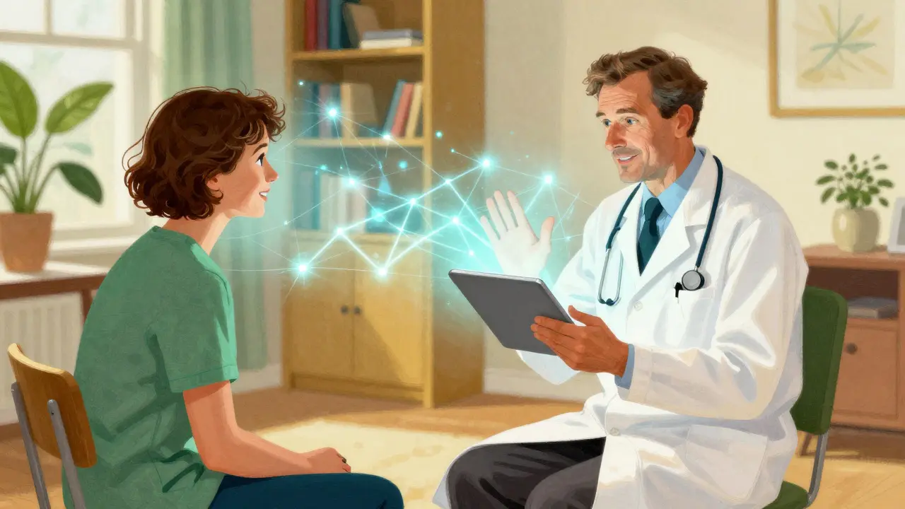 Doctor and patient connected via telehealth, showing easy online prescription process