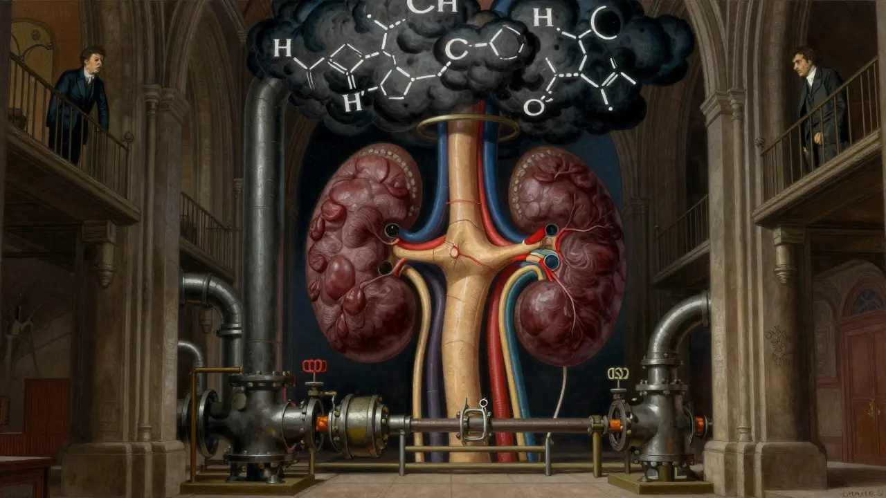 Metaphorical illustration of kidneys filtering blood