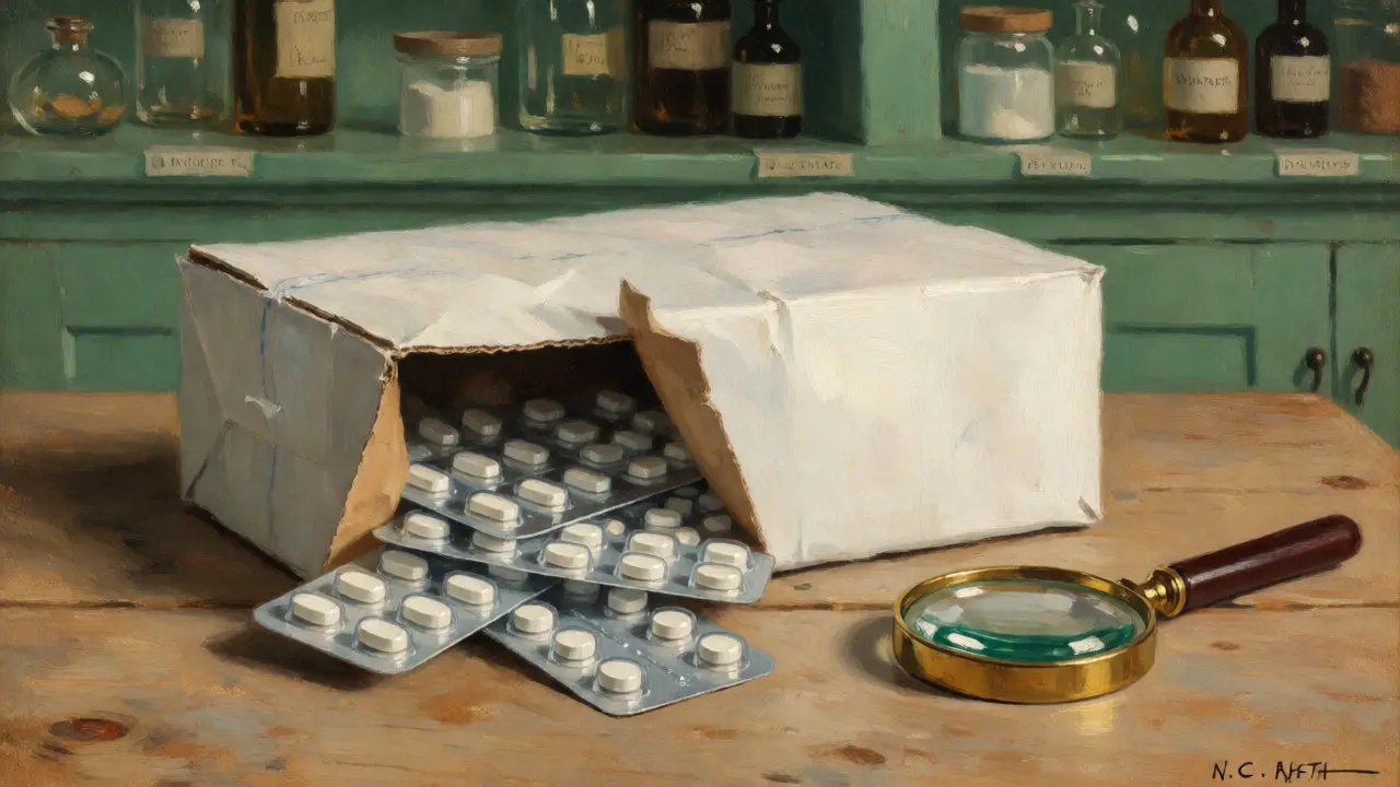 Inspecting delivered medication packages with a magnifying glass